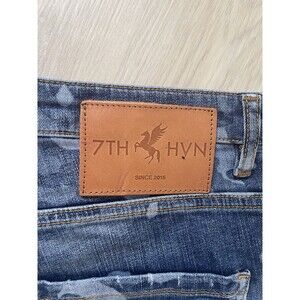 NWT 7TH HVN Men Camouflage Denim Jeans Blue Gray Slim Tapered Stretch Size 38